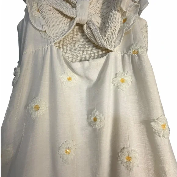Storia Cream Floral Eyelet Maxi Dress with Bow Front Ruffle Straps Lrg - Picture 3 of 13